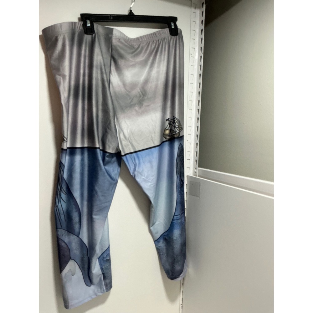Whale Nautical Graphic Leggings 4XL Blue Grey